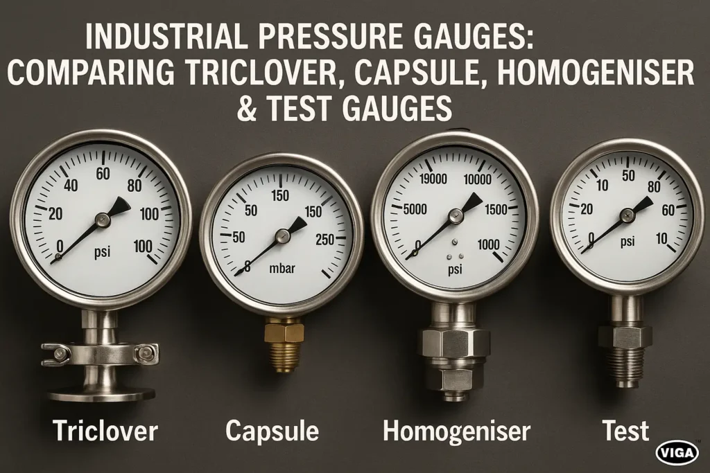 Industrial Pressure Gauges Comparing Triclover, Capsule, Homogeniser & Test Gauges