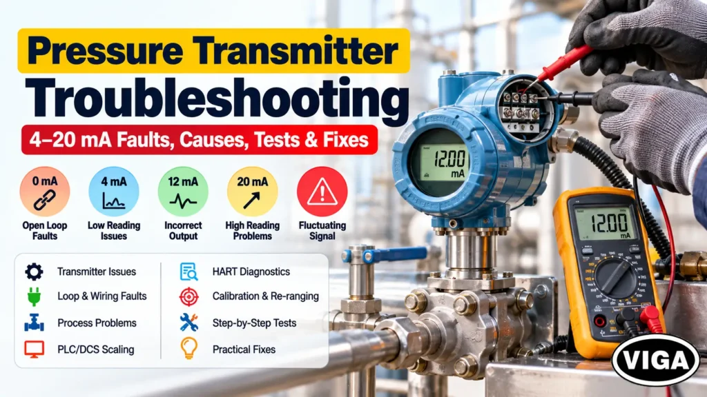 Pressure transmitter troubleshooting for 4–20 mA faults and diagnostics