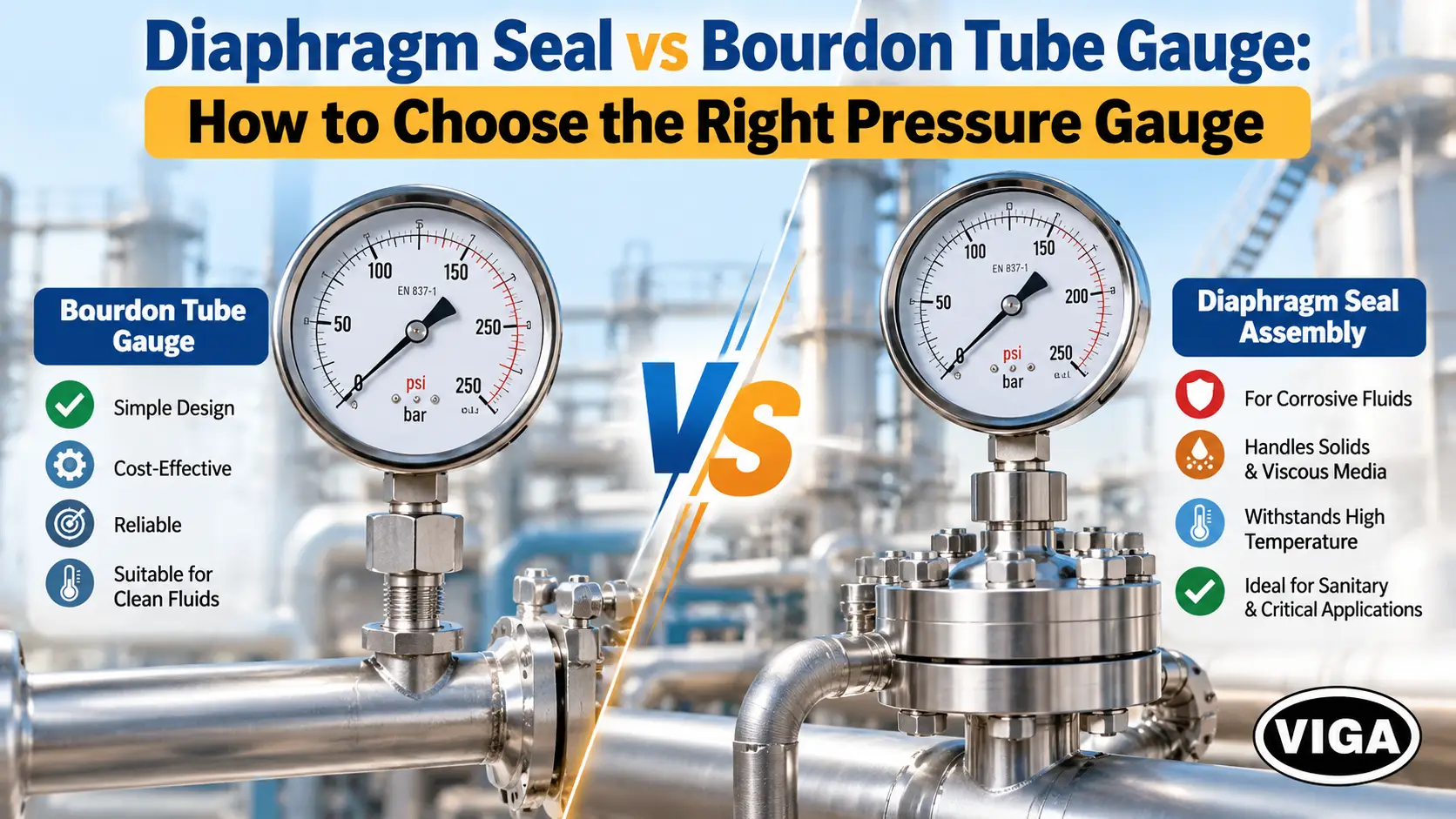 Diaphragm seal assembly vs Bourdon tube pressure gauge for industrial applications